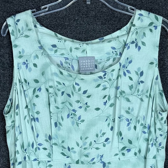 Vintage Rabbit Rabbit Rabbit Green Floral Empire Waist Maxi Dress Size 14W - Picture 3 of 8